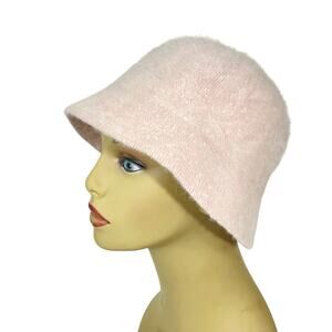 Y2K Powder Pink Angora Fuzzy Bucket Hat OS Cozy 20s Cloche Hat Winter Coquette